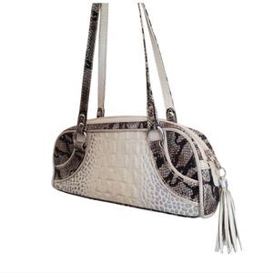 ROBERTO VASCON Hand Made Women's Hand Bag Reptile Embossed Genuine Leather Y2K